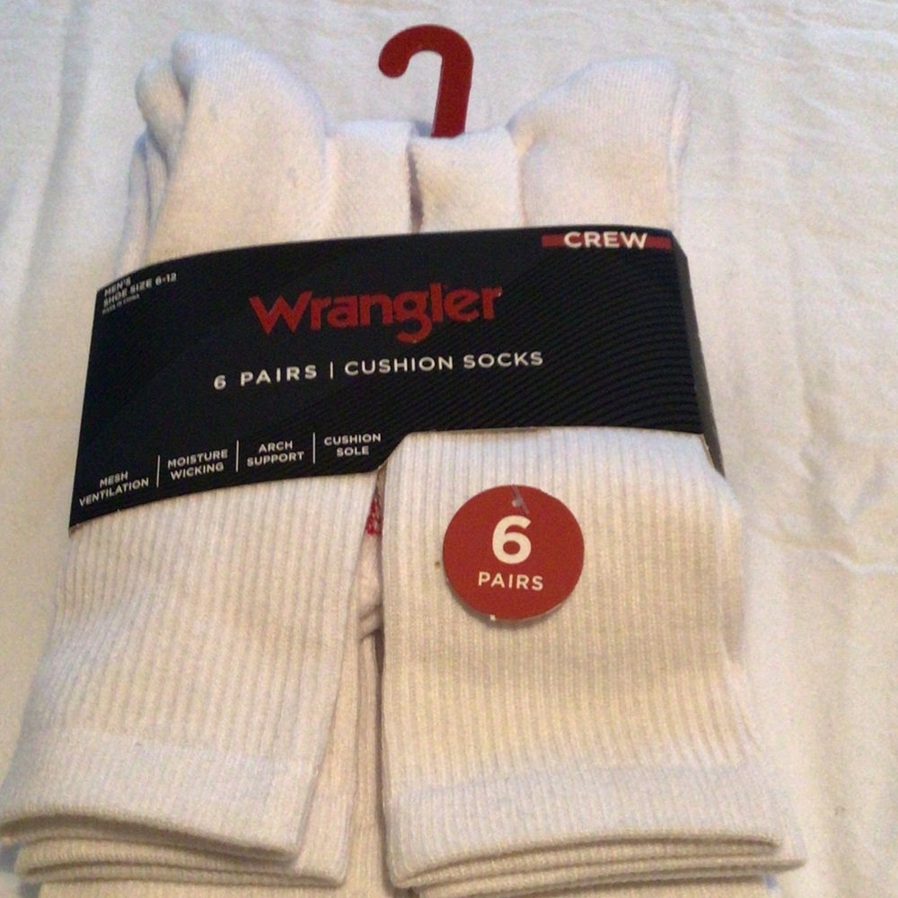 Wrangler White Men’s Crew Cushion Socks - 6 Pack